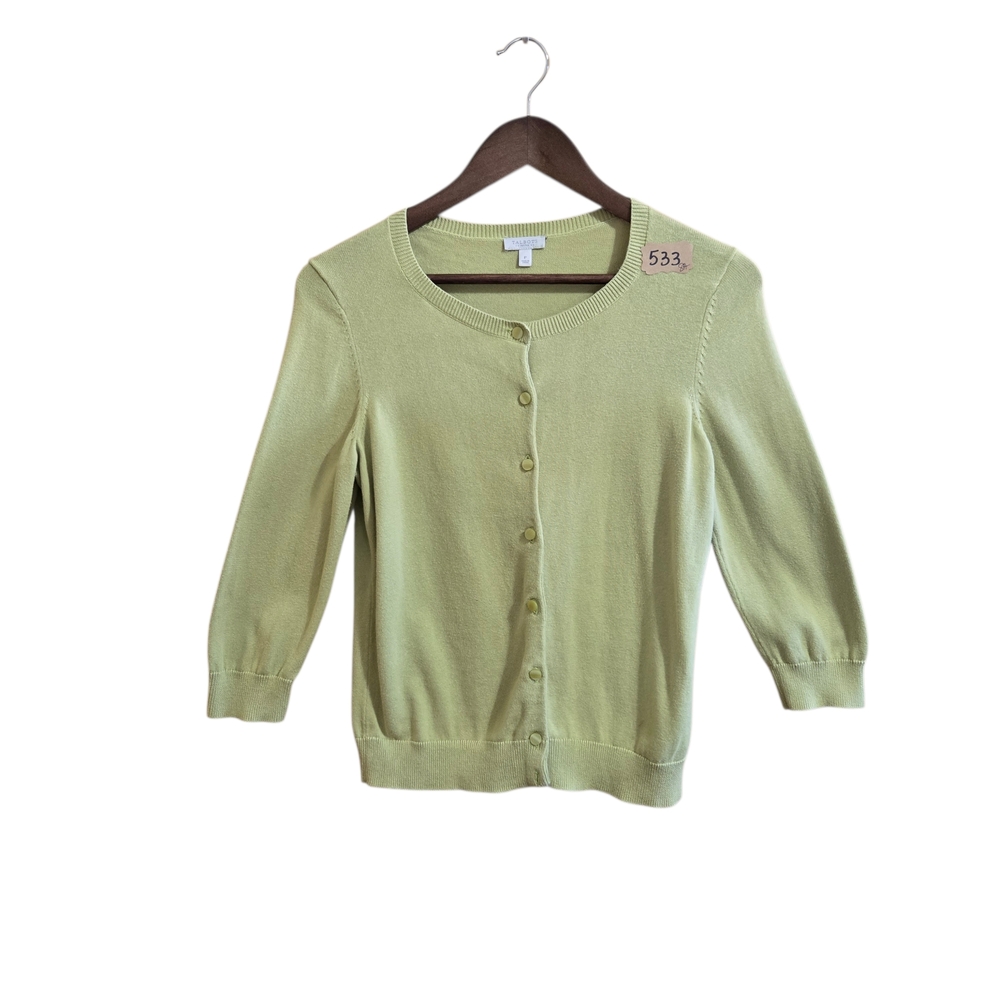 Talbots Petite Cardigan Sweater Size‎ P Green Button Up 3/4 Sleeve Preppy Casual